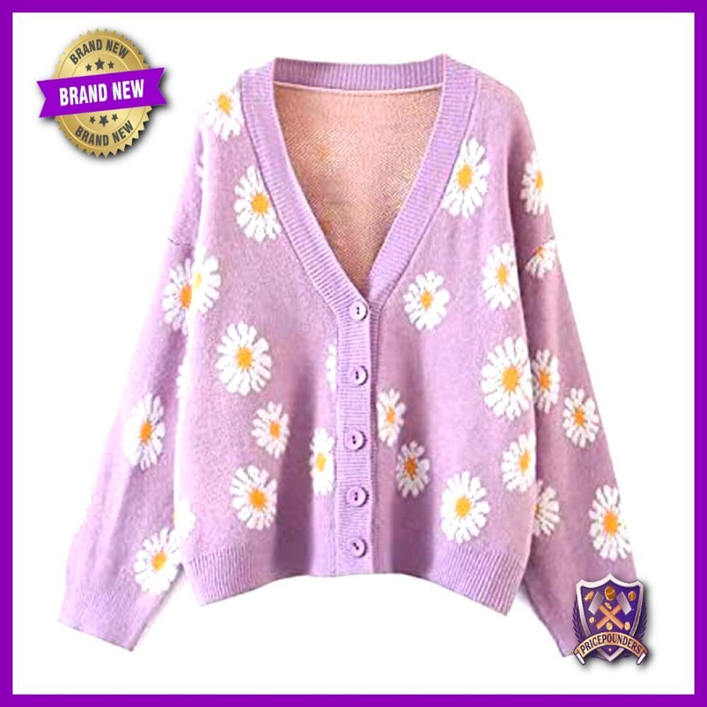 Long Sleeve V-Neck Button Cardigan, Knit Sweater for Women, Sizes S-XL